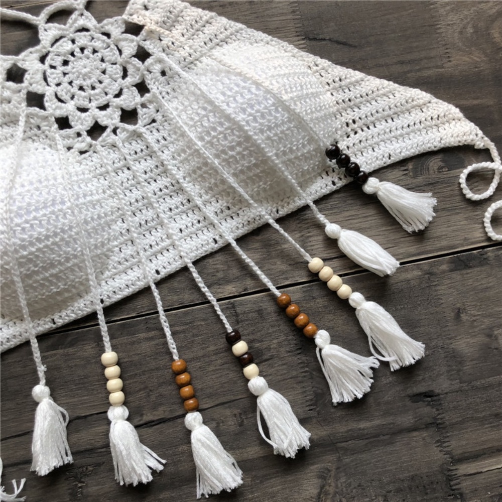 Bohemian Crochet Tassel Beaded Floral Crop Top - Picture 11 of 16